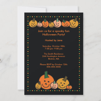Cute Happy Pumpkins Halloween Party Invitation