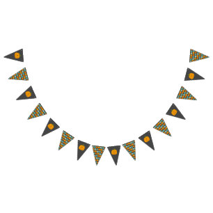 Cute Happy Pumpkins orange, blue Halloween  Bunting Flags