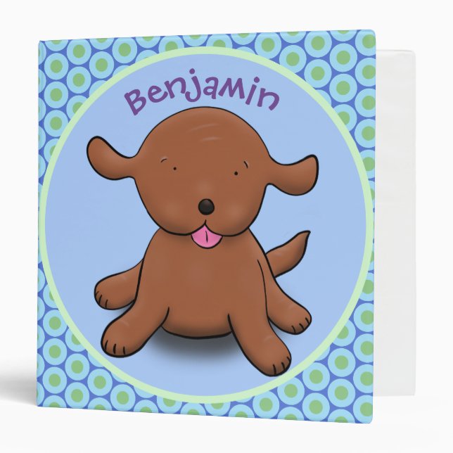 Cute happy puppy dog blue cartoon illustration binder (Front/Inside)