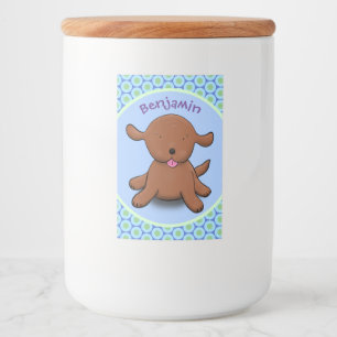 Cute happy puppy dog blue cartoon illustration food label