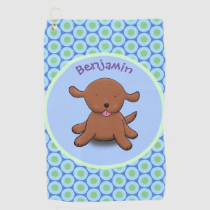 Cute happy puppy dog blue cartoon illustration  golf towel