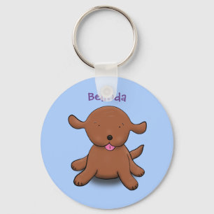 Cute happy puppy dog blue cartoon illustration keychain