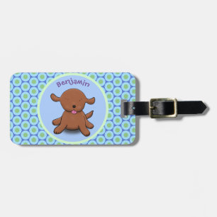 Cute happy puppy dog blue cartoon illustration luggage tag