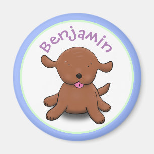 Cute happy puppy dog blue cartoon illustration magnet