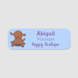 Cute happy puppy dog blue cartoon illustration  name tag