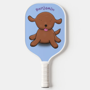 Cute happy puppy dog blue cartoon illustration pickleball paddle