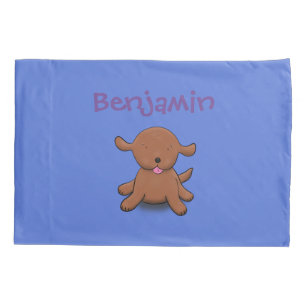 Cute happy puppy dog blue cartoon illustration pillowcase