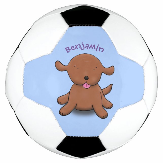 Cute happy puppy dog blue cartoon illustration soccer ball (Front)