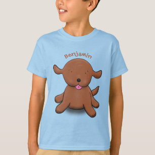 Cute happy puppy dog blue cartoon illustration T-Shirt