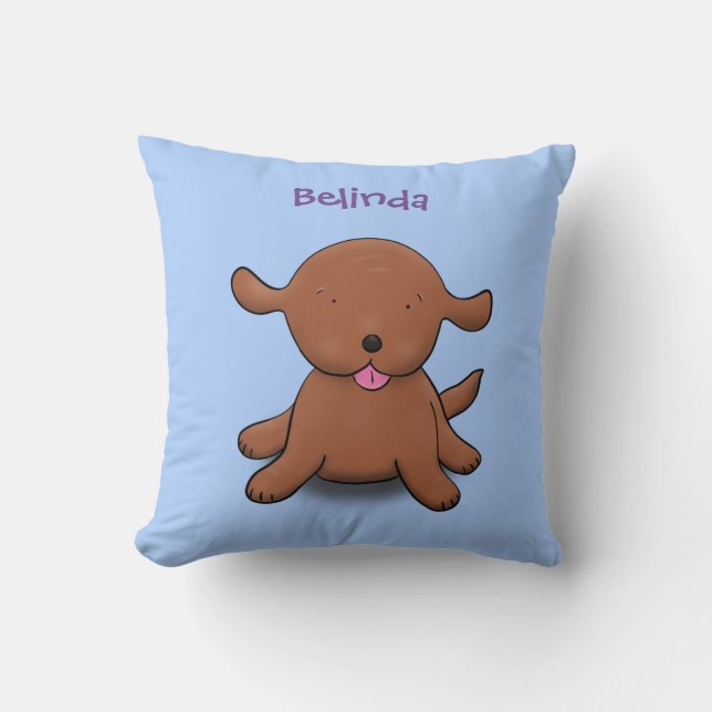 Cute happy puppy dog blue cartoon illustration throw pillow (Front)