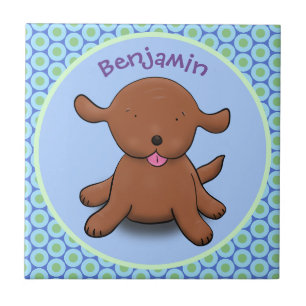 Cute happy puppy dog blue cartoon illustration tile