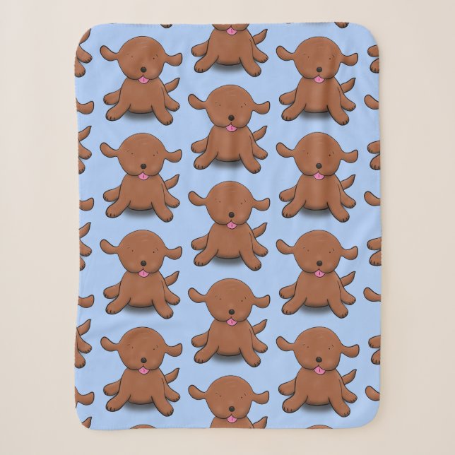 Cute happy puppy dog cartoon illustration  sherpa blanket (Front)