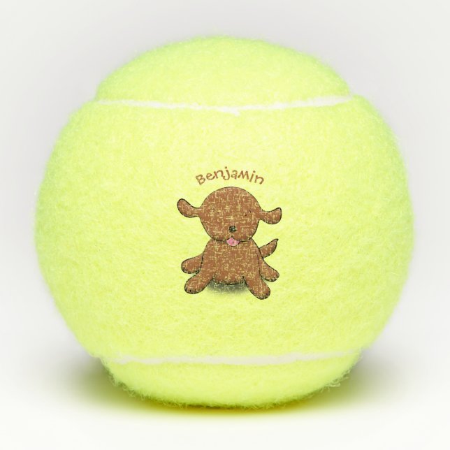 Cute happy puppy dog cartoon illustration tennis balls (Front)