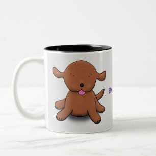 Cute happy puppy dog cartoon illustration Two-Tone coffee mug