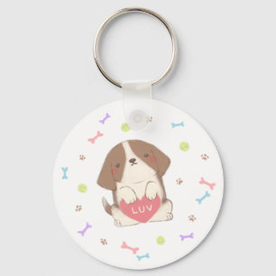 Cute Happy Puppy with LUV Illustration Keychain