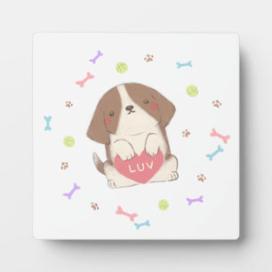 Cute Happy Puppy with LUV Illustration Plaque
