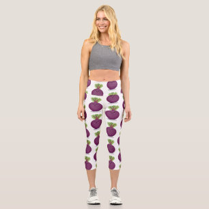 Cute happy purple beet cartoon illustration capri leggings
