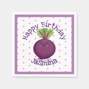 Cute happy purple beet cartoon illustration napkin