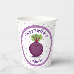 Cute happy purple beet cartoon illustration paper cups