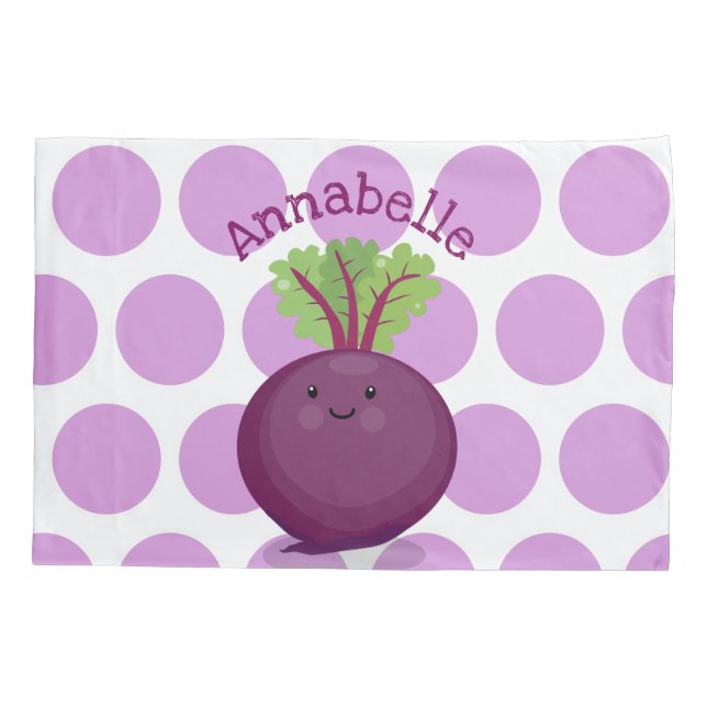 Cute happy purple beet cartoon illustration pillowcase (Back)
