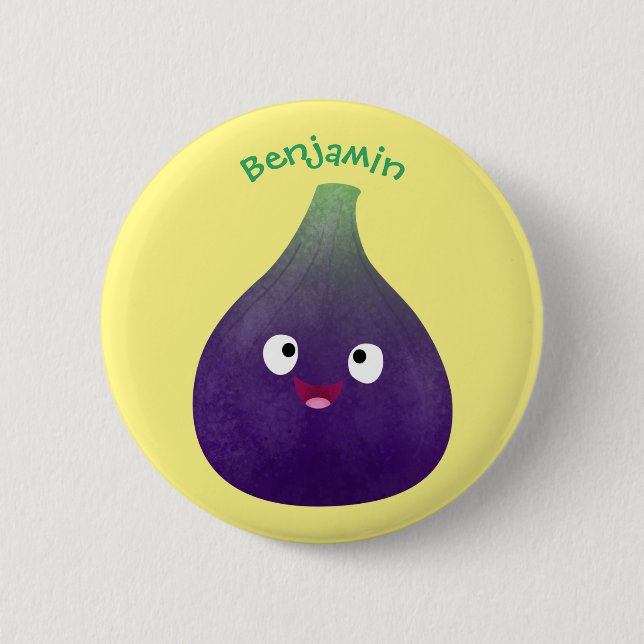 Cute happy purple fig fruit cartoon 2 inch round button (Front)