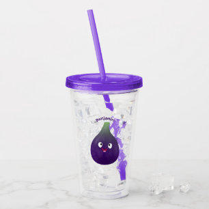 Cute happy purple fig fruit cartoon acrylic tumbler