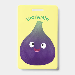 Cute happy purple fig fruit cartoon badge