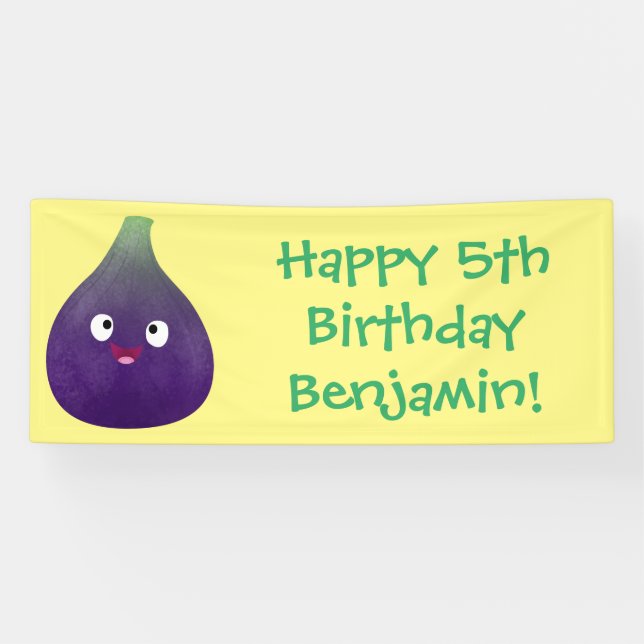 Cute happy purple fig fruit cartoon  banner (Horizontal)