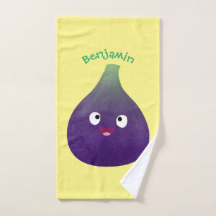 Cute happy purple fig fruit cartoon  bath towel set