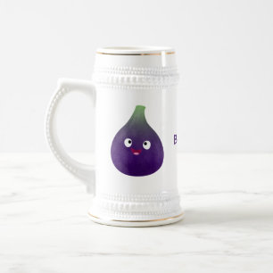 Cute happy purple fig fruit cartoon beer stein