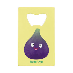 Cute happy purple fig fruit cartoon credit card bottle opener