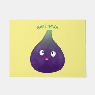 Cute happy purple fig fruit cartoon doormat
