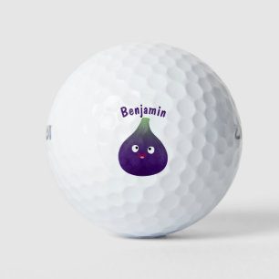Cute happy purple fig fruit cartoon golf balls