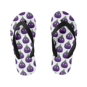 Cute happy purple fig fruit cartoon kid's flip flops