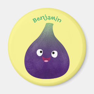 Cute happy purple fig fruit cartoon magnet