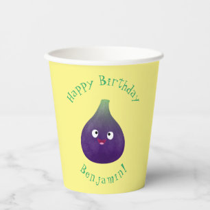 Cute happy purple fig fruit cartoon paper cups