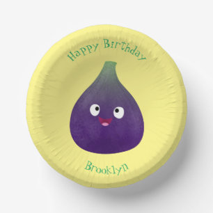 Cute happy purple fig fruit cartoon paper plate
