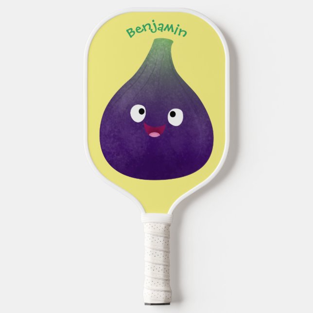 Cute happy purple fig fruit cartoon pickleball paddle (Front)
