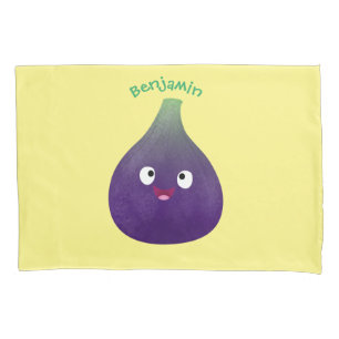 Cute happy purple fig fruit cartoon pillowcase