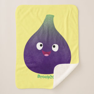Cute happy purple fig fruit cartoon  sherpa blanket