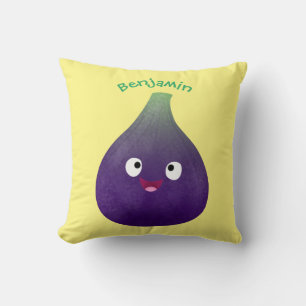 Cute happy purple fig fruit cartoon  throw pillow