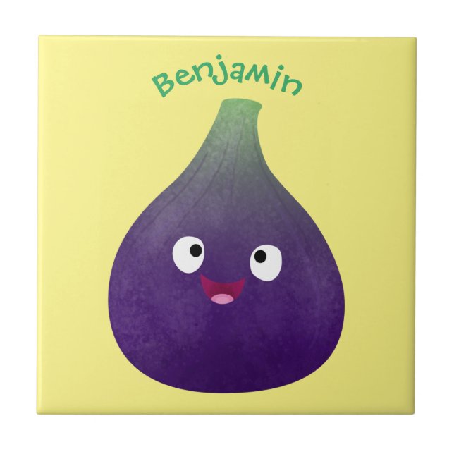 Cute happy purple fig fruit cartoon tile (Front)