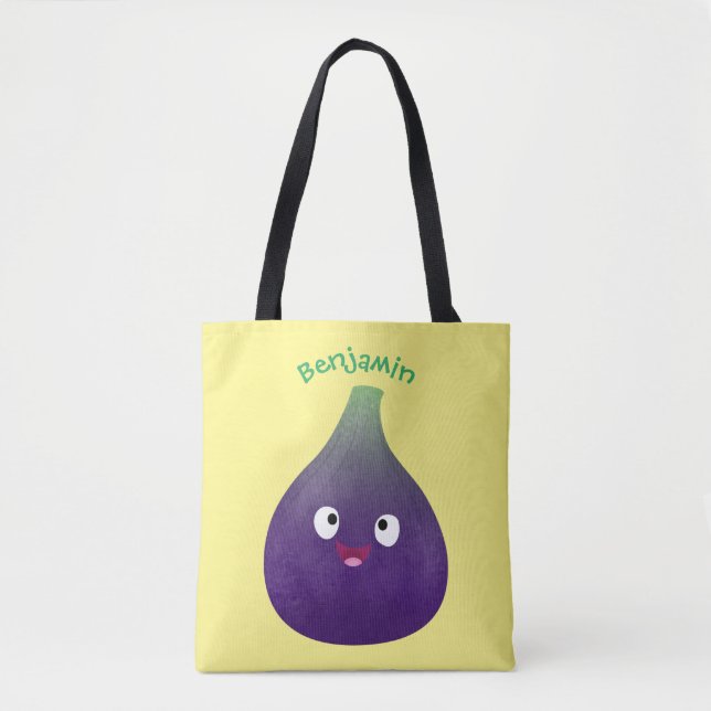 Cute happy purple fig fruit cartoon tote bag (Front)