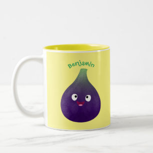 Cute happy purple fig fruit cartoon Two-Tone coffee mug