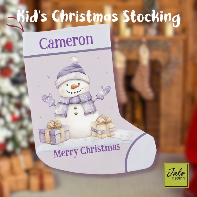 Cute Happy Purple Snowman Presents Merry Christmas Small Christmas Stocking (Creator Uploaded)