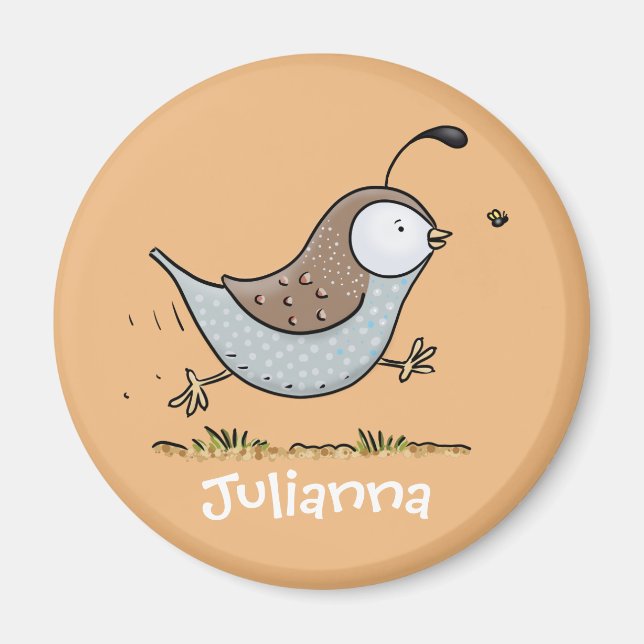 Cute happy quail cartoon illustration magnet (Front)