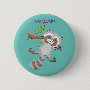 Cute happy raccoon baby cartoon illustration 2 inch round button