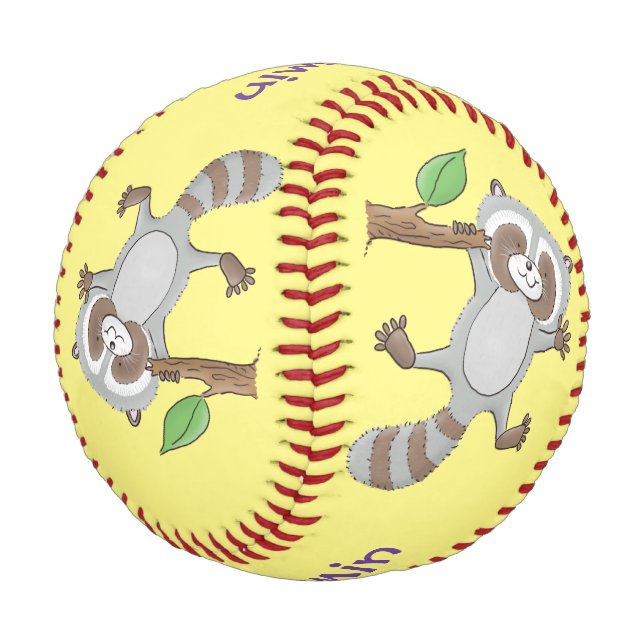 Cute happy raccoon baby cartoon illustration baseball (Angled)