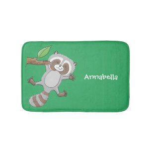 Cute happy raccoon baby cartoon illustration bath mat