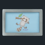 Cute happy raccoon baby cartoon illustration belt buckle<br><div class="desc">This cute baby raccoon is hanging out on a branch and is just waiting for a friend!</div>